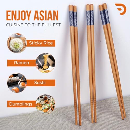 DRAVINA Bamboo Chopsticks 2Cm- Reusable, BPA-Free, Odorless & Heat Resistant | Dishwasher Safe Solid Bamboo Chopsticks, Non-Slip (Blue - 10 Pairs (Pack of 20)) - Image 5