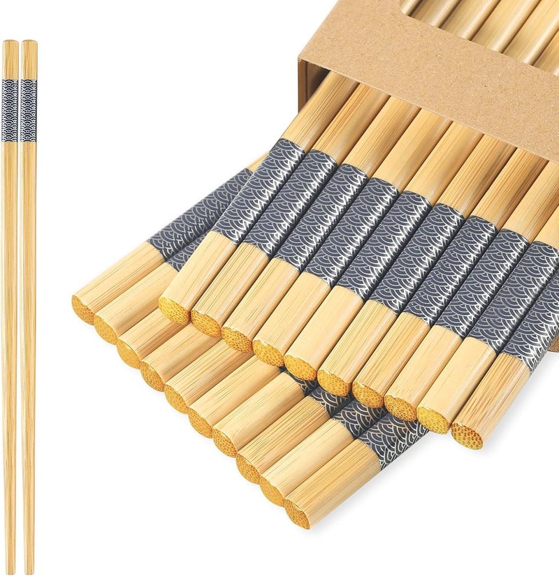 DRAVINA Bamboo Chopsticks 2Cm- Reusable, BPA-Free, Odorless & Heat Resistant | Dishwasher Safe Solid Bamboo Chopsticks, Non-Slip (Blue - 10 Pairs (Pack of 20)) - Image 1