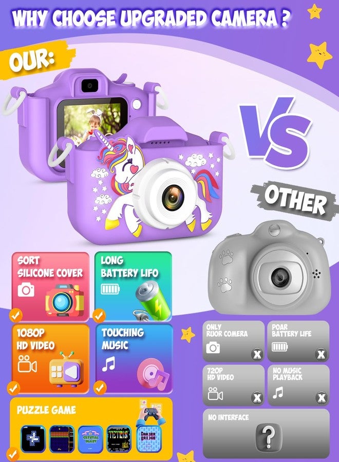 Desuccus Kids Camera Toys for 3-12 Year Old Girls Unicorn Camera for Kids,Chritmas Birthday Festival Gifts for Girls，Digital Video Camera for Toddler 32G SD Card - Image 3
