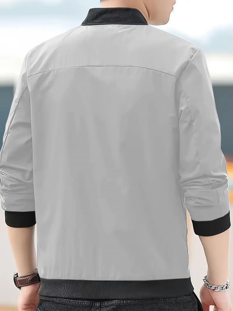 Celary Men's Lightweight Casual Zip-Up Bomber Jacket with Fancy Collar - Image 4