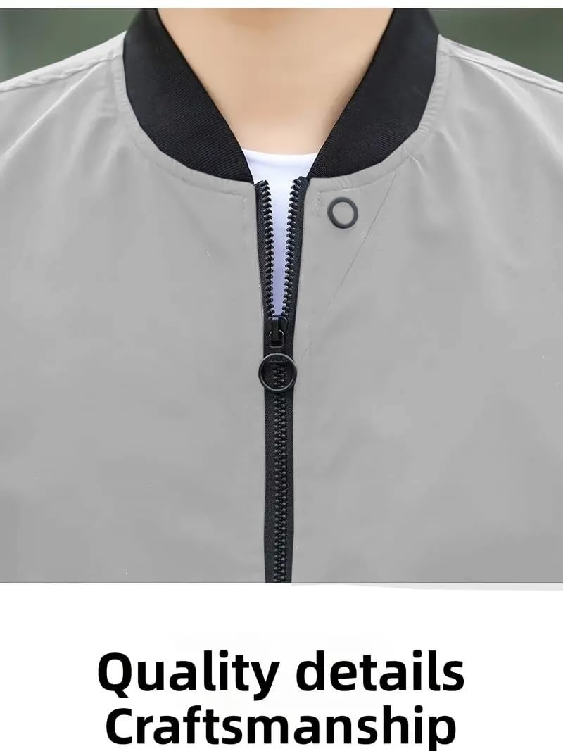 Celary Men's Lightweight Casual Zip-Up Bomber Jacket with Fancy Collar - Image 5