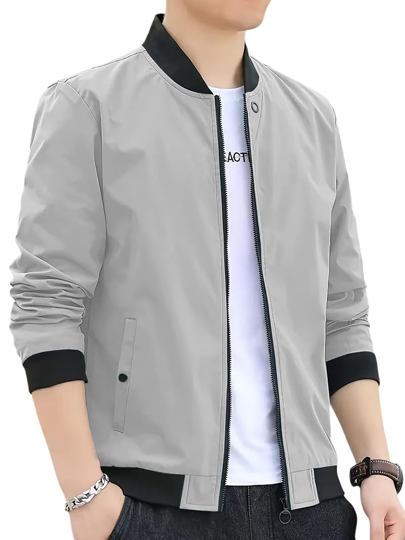 Celary Men's Lightweight Casual Zip-Up Bomber Jacket with Fancy Collar - Image 1