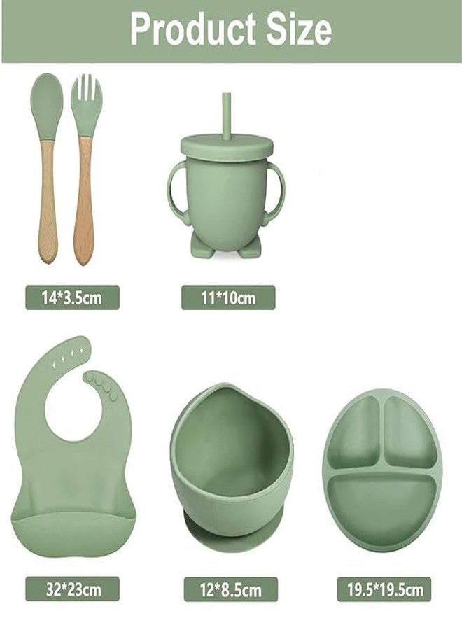 Jenibri 6PCS Silicone Baby Feeding Set - Suction Plate, Bowl, Bib, Spoon, Fork, Cup - BPA-Free, Non-Toxic, Microwave & Dishwasher Safe for Toddlers 6+ Months (Green) - Image 2