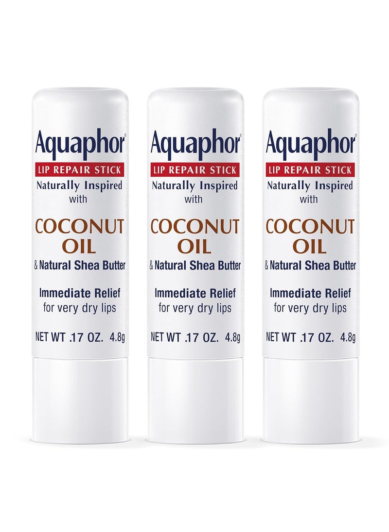 Aquaphor - Aquaphor Naturally Inspired Lip Repair Stick with Coconut Oil and Natural Shea Butter Hydrating Lip Balm Stick Immediately Relieves Dryness and Soothes Chapped Lips 017 Oz Stick Pack of 3 - Image 1