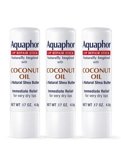 Aquaphor Aquaphor Naturally Inspired Lip Repair Stick with Coconut Oil and Natural Shea Butter Hydrating Lip Balm Stick Immediately Relieves Dryness and Soothes Chapped Lips 017 Oz Stick Pack of 3 