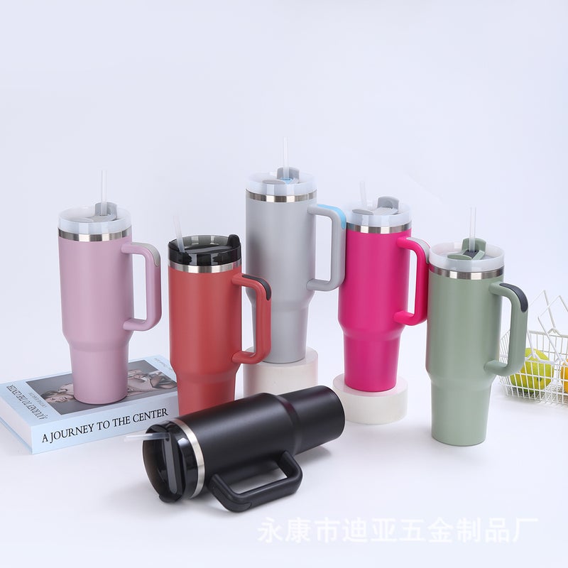 40Oz First-Generation Second-Generation Ice Cup Large-Capacity Car Thermos Vacuum Double-Layer With Handle Suction Tube Cup - Image 3