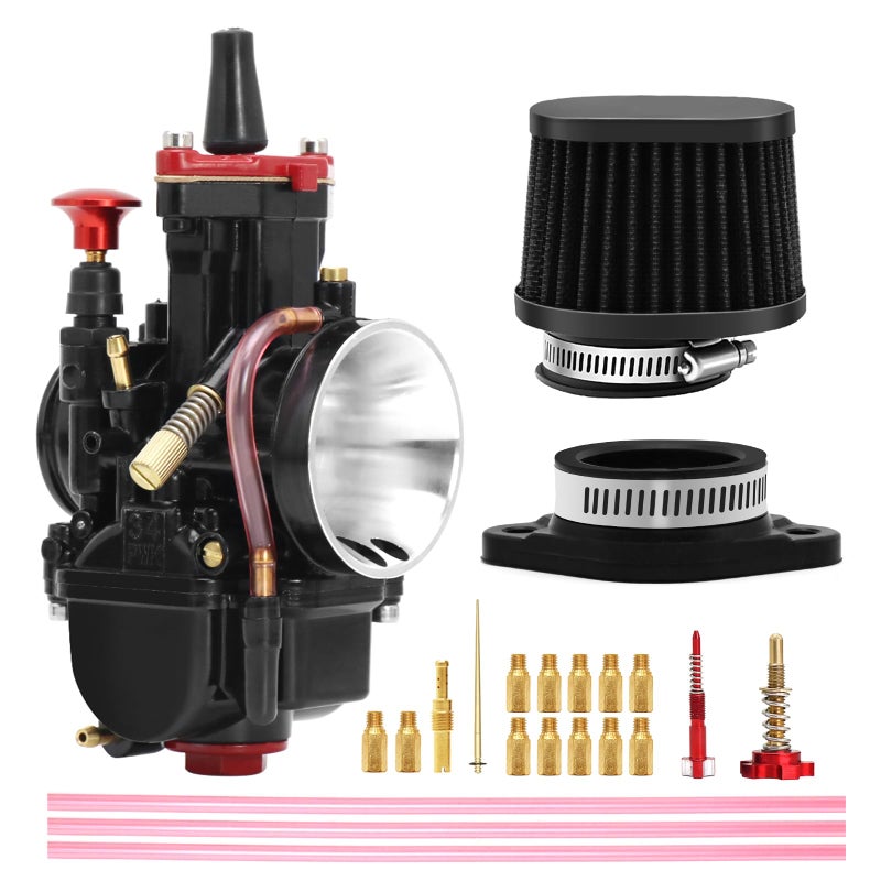 PWK Carburetor Kit 28mm Racing Carb Universal for 75cc to 125cc 2T 4T Carburetor with Air Filter Intake Manifold Boot Main Jets Motorcycle Scooters Dirt Bike Motocross ATV Quad Enduro Off Road 28mm