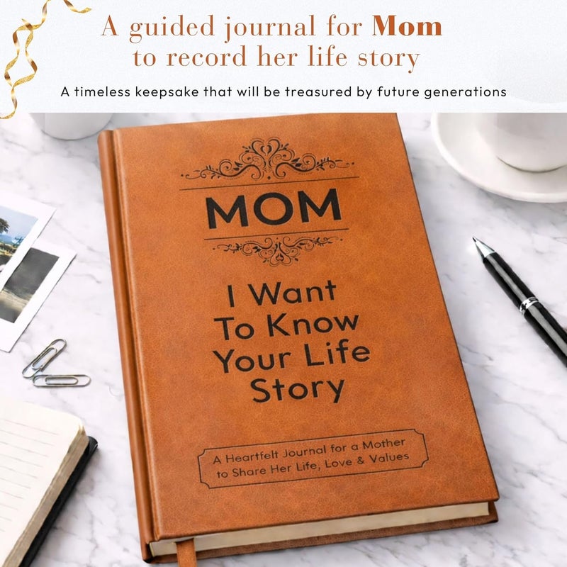 XKFCFC Gifts for Mom- Mom I Want to Know Your Life Story: Leather Bound Hardback For Birthday Mothers Day Gifts Hear Mom's Story, 100GSM Paper A Mother’s Guided Journal To Share Her Life & Her Love - Image 5