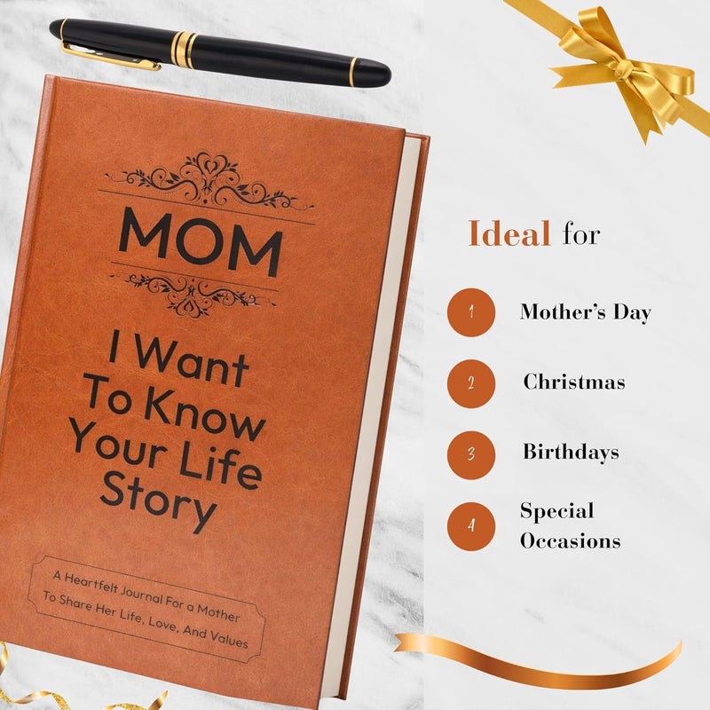 XKFCFC Gifts for Mom- Mom I Want to Know Your Life Story: Leather Bound Hardback For Birthday Mothers Day Gifts Hear Mom's Story, 100GSM Paper A Mother’s Guided Journal To Share Her Life & Her Love - Image 4