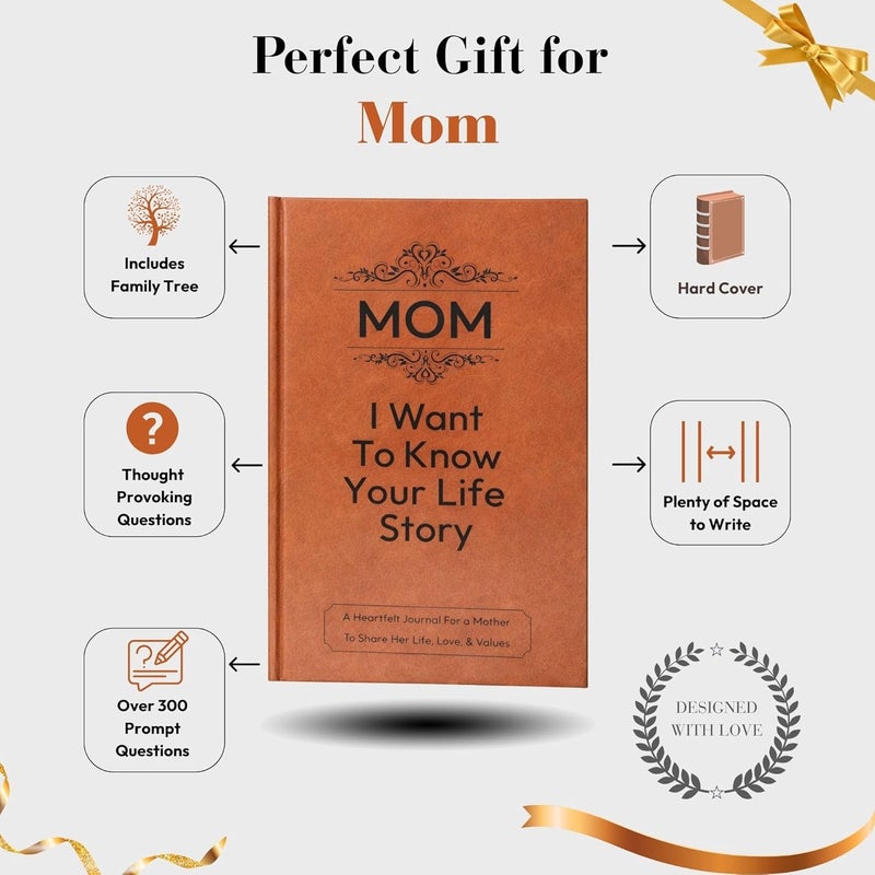 XKFCFC Gifts for Mom- Mom I Want to Know Your Life Story: Leather Bound Hardback For Birthday Mothers Day Gifts Hear Mom's Story, 100GSM Paper A Mother’s Guided Journal To Share Her Life & Her Love - Image 3