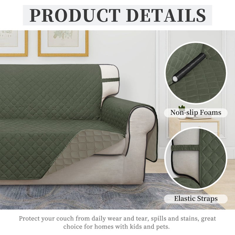 Issuntex Double Protection 100% Waterproof Sofa Covers For Living Room Couch Covers For 3 Cushion Couch Sofa Reversible Furniture Protector Sofa Cover For Dogs Pets (Sofa Greyish Green/Beige) - Image 5
