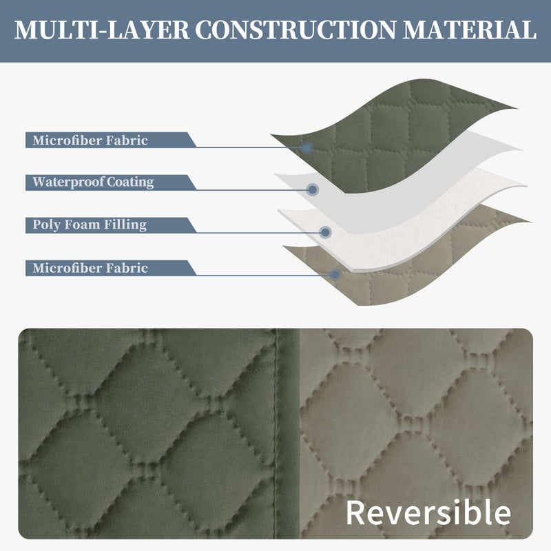 Issuntex Double Protection 100% Waterproof Sofa Covers For Living Room Couch Covers For 3 Cushion Couch Sofa Reversible Furniture Protector Sofa Cover For Dogs Pets (Sofa Greyish Green/Beige) - Image 4