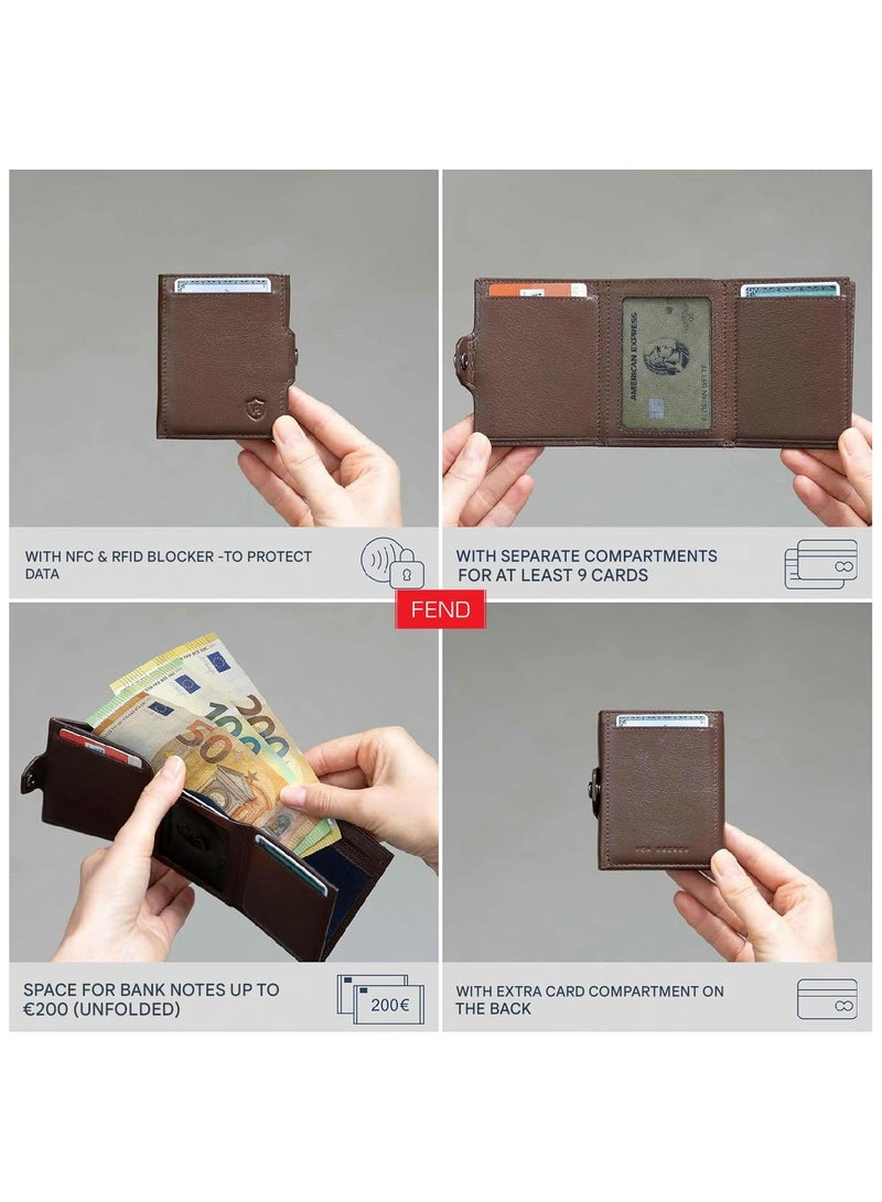 FEND Fend RFID Blocking Leather Wallet Trifold Design With 6 Card Slots and ID Window Designed for Men Brown  - Image 2