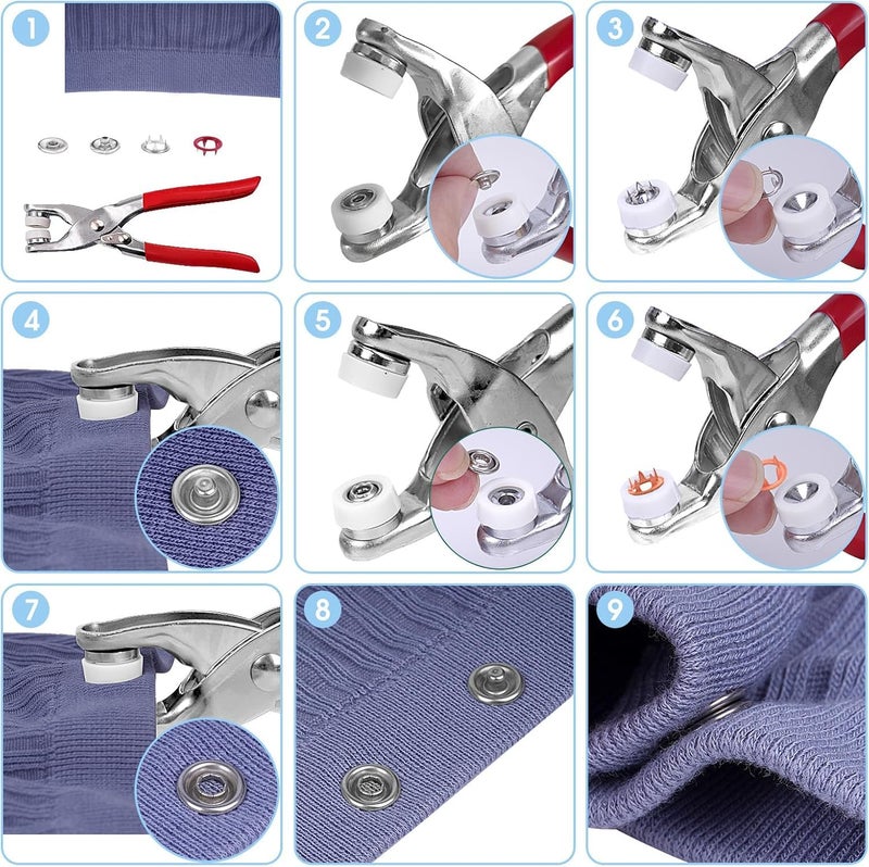 AAMATY Snap Button Fastener Kit with Pliers Tool (100 Sets) – Metal Press Stud Buttons for Clothes, Leather, Bags, DIY Craft – Stainless Steel Snap Kit with Storage Box (Multicolor) AADIVY - Image 4