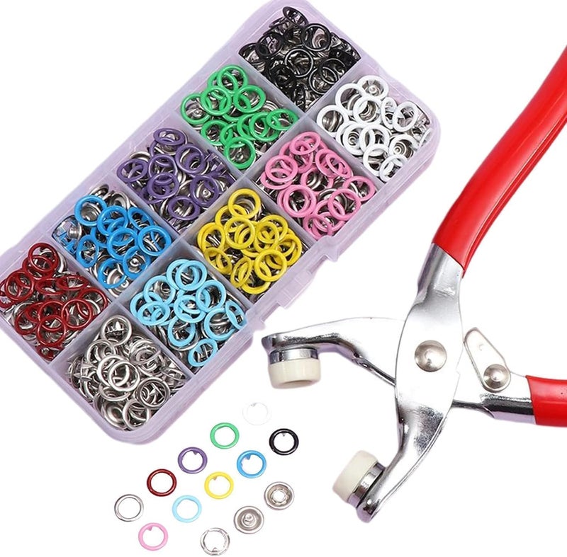 AAMATY Snap Button Fastener Kit with Pliers Tool (100 Sets) – Metal Press Stud Buttons for Clothes, Leather, Bags, DIY Craft – Stainless Steel Snap Kit with Storage Box (Multicolor) AADIVY - Image 1