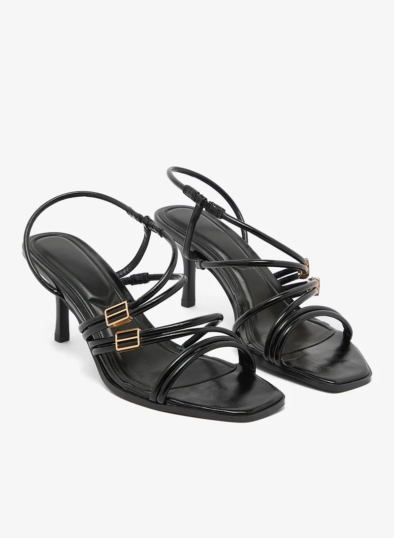 Truffle Black pu Strappy Detail Mid Heel Sandals for Women | Best Price UAE