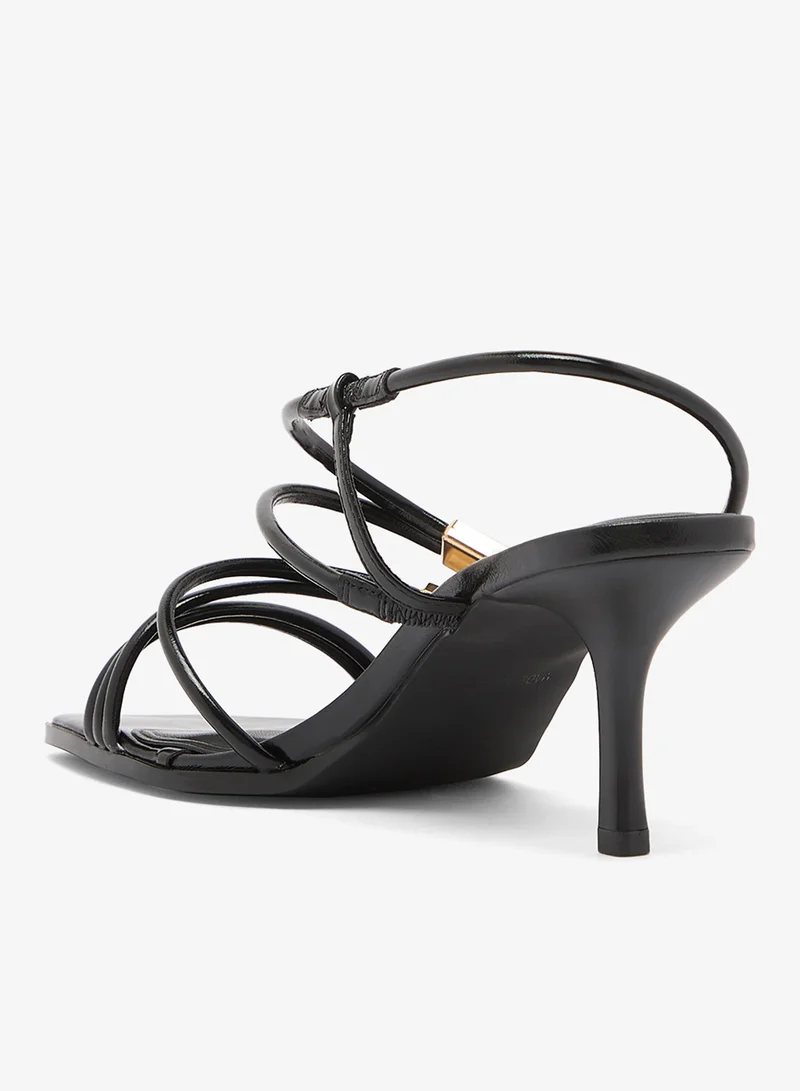 Truffle Black pu Strappy Detail Mid Heel Sandals for Women | Best Price UAE