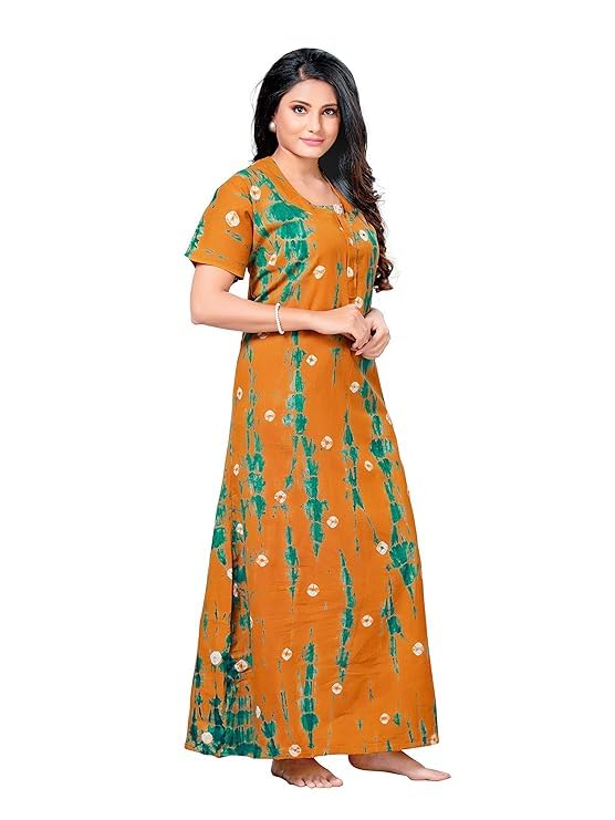 KBNBJ Nighty for Women Cotton Printed Maxi Gown Ankle Length Nighty Night Dress Gown for Women Maxi - (Free Size, Orange) - Image 4