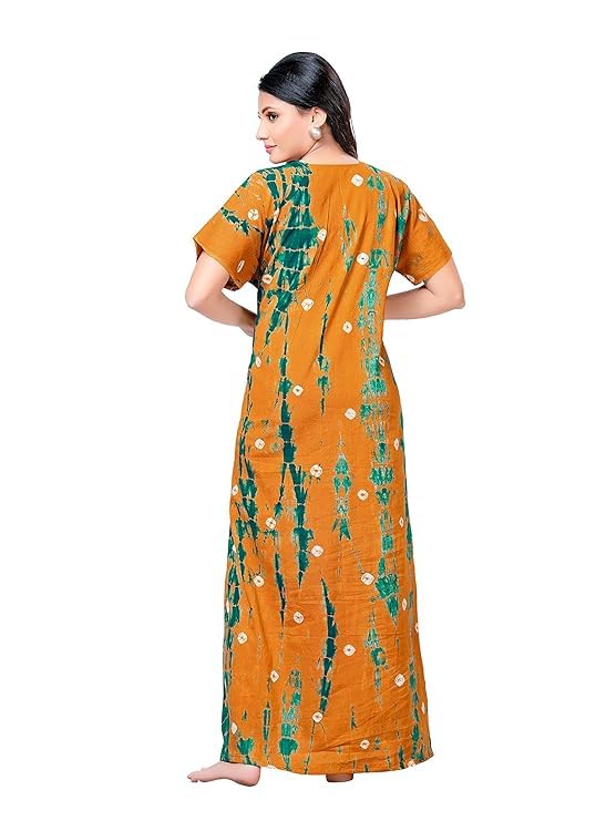 KBNBJ Nighty for Women Cotton Printed Maxi Gown Ankle Length Nighty Night Dress Gown for Women Maxi - (Free Size, Orange) - Image 2