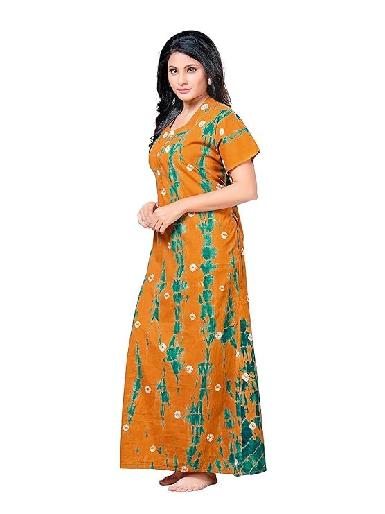 KBNBJ Nighty for Women Cotton Printed Maxi Gown Ankle Length Nighty Night Dress Gown for Women Maxi - (Free Size, Orange) - Image 3