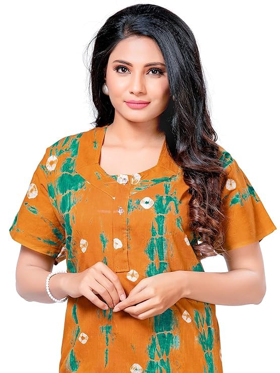 KBNBJ Nighty for Women Cotton Printed Maxi Gown Ankle Length Nighty Night Dress Gown for Women Maxi - (Free Size, Orange) - Image 5