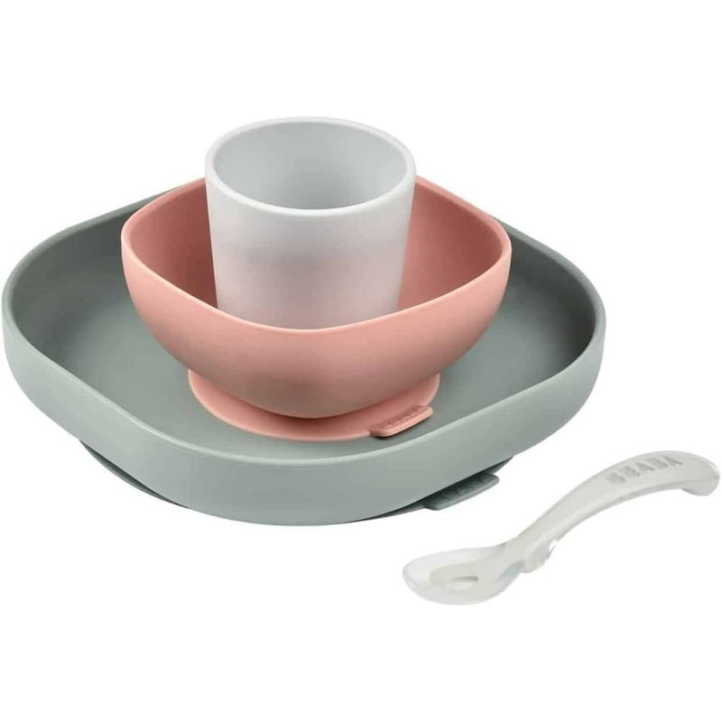 Baba Beaba Silicone 4 Piece Baby Meal Set – Suction Plate, Suction Bowl, Anti-Slip Cup & 2nd Stage Spoon, Non-Slip, Easy to Clean, BPA-Free Baby Feeding Set for Mess-Free Mealtime Essentials, 4M+ - Image 1
