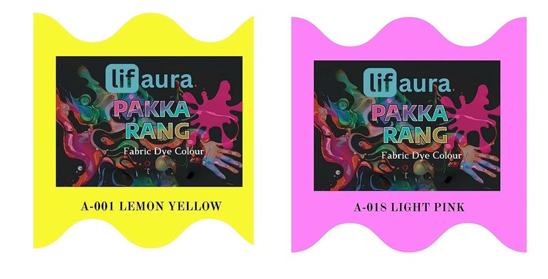 Prokart Lifaura Pakka Rang Fabric Permanent Dye Color Kit Pack of 6 Sachets 5g Each 30g Pack with 30g DyfixerShadeA001 Lemon Yellow01 Baby Pink18 Each Color 3 sachets - Image 1