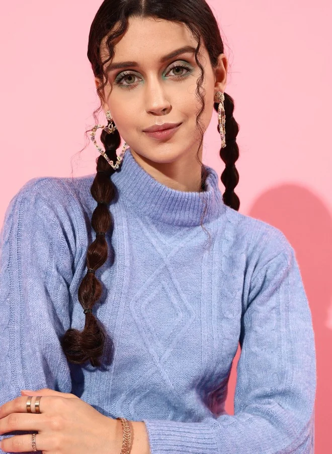 STREET 9 كنزة صوف نسائية محبوكة بلون بنفسجي