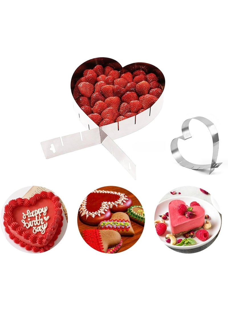 SYOSI Adjustable Heart Shaped Cake Pan, Stainless Steel Cake Ring Mold, Durable Non-Stick Mousse Mold, Versatile Baking Tool for Cakes, Desserts, Family Birthday & Christmas Parties (6-10 Inch) - Image 3