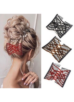 Aethland Aethland 6 Pieces Magic Hair Comb Elastic Beaded Hair Clips Women Stretchy Bride Double Slides Hairpins Combs for Women Ladies Girls DIY Hair Styling Accessories  - Image 5
