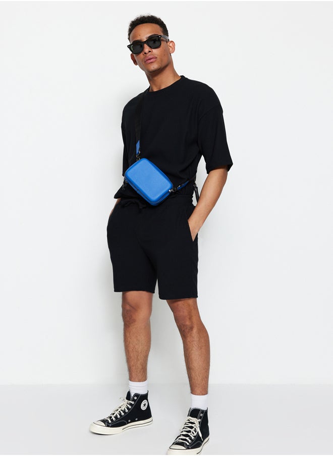 trendyol Basic Black Regular Cut Medium Length Lace Up Textured Wrinkle Resistant Ottoman Shorts  - Image 3