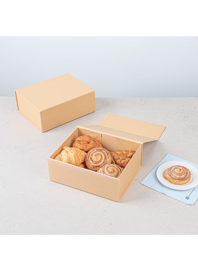 Restaurantware Gift Boxes 10 Pack Of 10" x 8" x 4" Magnetic Closure Collapsible Boxes Grease-Resistant Kraft Paper Storage Containers For Bakeries, Treats, Groomsman And Bridesmaid Proposals - Image 3