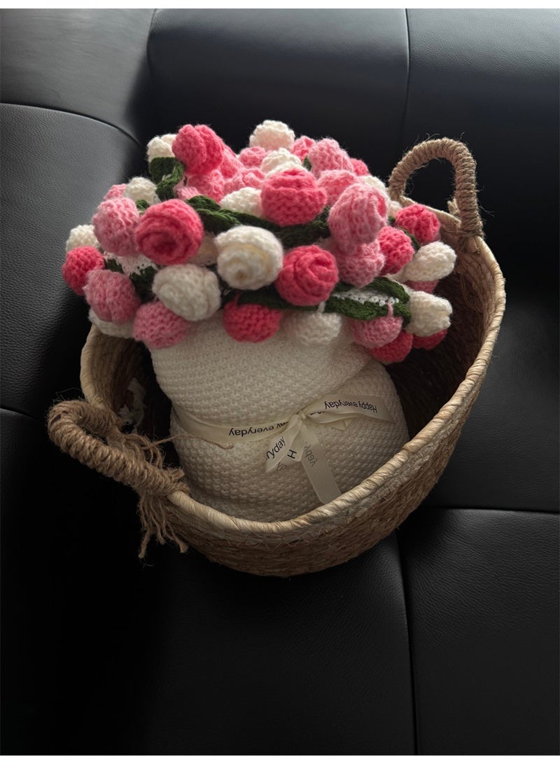 Aikanbo 43.3 inches Romantic Knitted Rose Floral Throw Keep Warm Blankets, Crochet Flower Bouquet Air Conditioning Blanket, Finished Rose Bouquet Blanket Sofa Blankets, Decoration Blanket for Home or Car , Luxury Crochet Flower Roses Blankets for Birthday Mother's Day Valentine’s Day, Gift for Girls and Women - Image 5