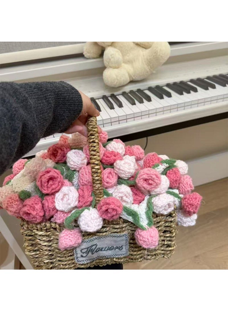 Aikanbo 43.3 inches Romantic Knitted Rose Floral Throw Keep Warm Blankets, Crochet Flower Bouquet Air Conditioning Blanket, Finished Rose Bouquet Blanket Sofa Blankets, Decoration Blanket for Home or Car , Luxury Crochet Flower Roses Blankets for Birthday Mother's Day Valentine’s Day, Gift for Girls and Women - Image 2