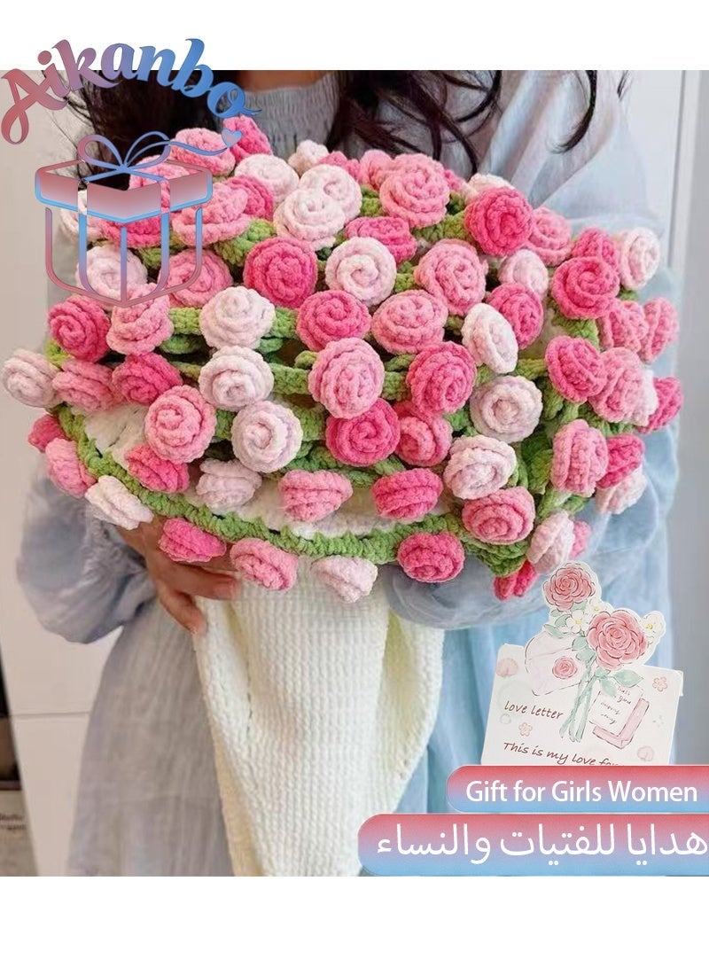 Aikanbo 43.3 inches Romantic Knitted Rose Floral Throw Keep Warm Blankets, Crochet Flower Bouquet Air Conditioning Blanket, Finished Rose Bouquet Blanket Sofa Blankets, Decoration Blanket for Home or Car , Luxury Crochet Flower Roses Blankets for Birthday Mother's Day Valentine’s Day, Gift for Girls and Women - Image 1