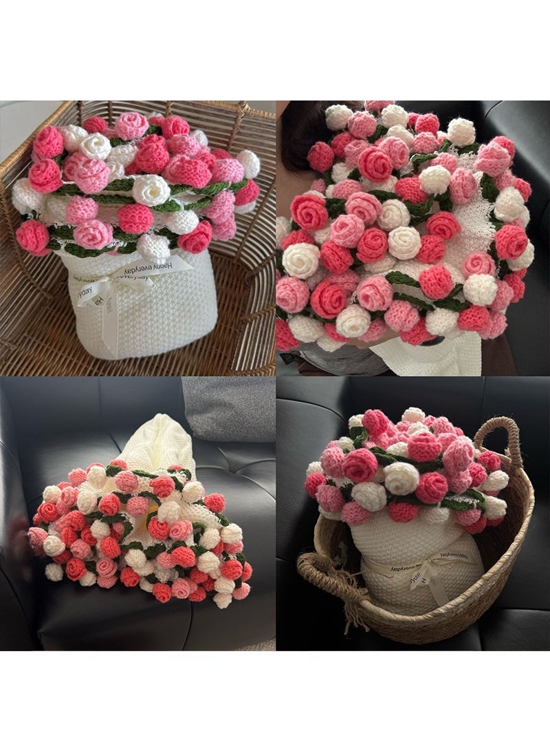 Aikanbo 43.3 inches Romantic Knitted Rose Floral Throw Keep Warm Blankets, Crochet Flower Bouquet Air Conditioning Blanket, Finished Rose Bouquet Blanket Sofa Blankets, Decoration Blanket for Home or Car , Luxury Crochet Flower Roses Blankets for Birthday Mother's Day Valentine’s Day, Gift for Girls and Women - Image 4