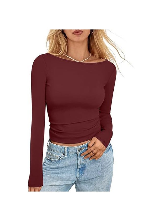 Hot Street Style Long Sleeve Base Shirt Shoulder Slim T-shirt Summer Women's Y2k One-character Collar Top High-grade Sense