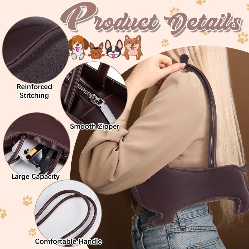 Dansydaisy Dachshund Bag, Gifts for Women Purse Dachshund Dog Shaped Shoulder Bag Cute Pet PU Leather Tote Handbag for Puppy Lovers Mom Daughter Friends Weiner Sausage Dog Birthday Gifts - Image 5
