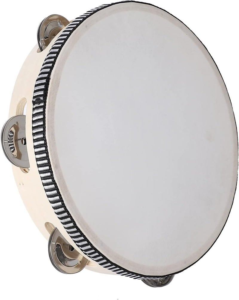 JAVIK Tambourine Hand Held Drum Music Instruments (8 inch Natural) - Image 1