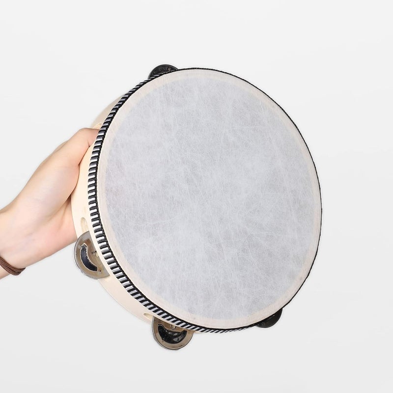 JAVIK Tambourine Hand Held Drum Music Instruments (8 inch Natural) - Image 4