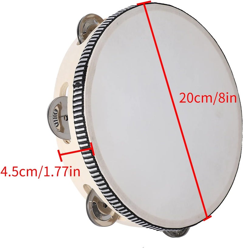 JAVIK Tambourine Hand Held Drum Music Instruments (8 inch Natural) - Image 3