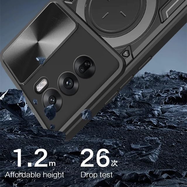 SPAZY CASE® realme 14X 5G / P3x 5G / Realme Narzo 80x 5G Back Case | Hybrid Case with 360 Degree Rotating Finger Ring Holder + Slider Shutter Camera Protection Cover - Black - Image 4