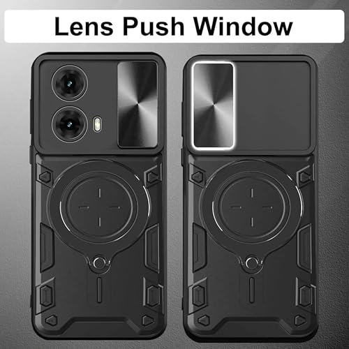 SPAZY CASE® realme 14X 5G / P3x 5G / Realme Narzo 80x 5G Back Case | Hybrid Case with 360 Degree Rotating Finger Ring Holder + Slider Shutter Camera Protection Cover - Black - Image 5