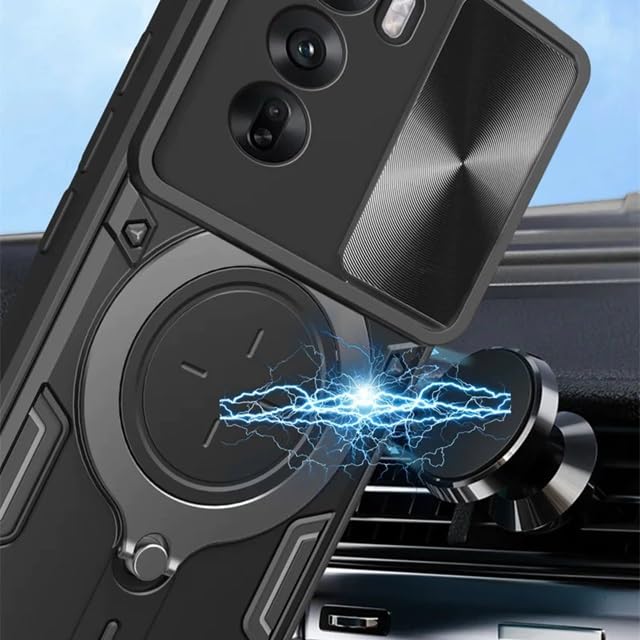 SPAZY CASE® realme 14X 5G / P3x 5G / Realme Narzo 80x 5G Back Case | Hybrid Case with 360 Degree Rotating Finger Ring Holder + Slider Shutter Camera Protection Cover - Black - Image 3
