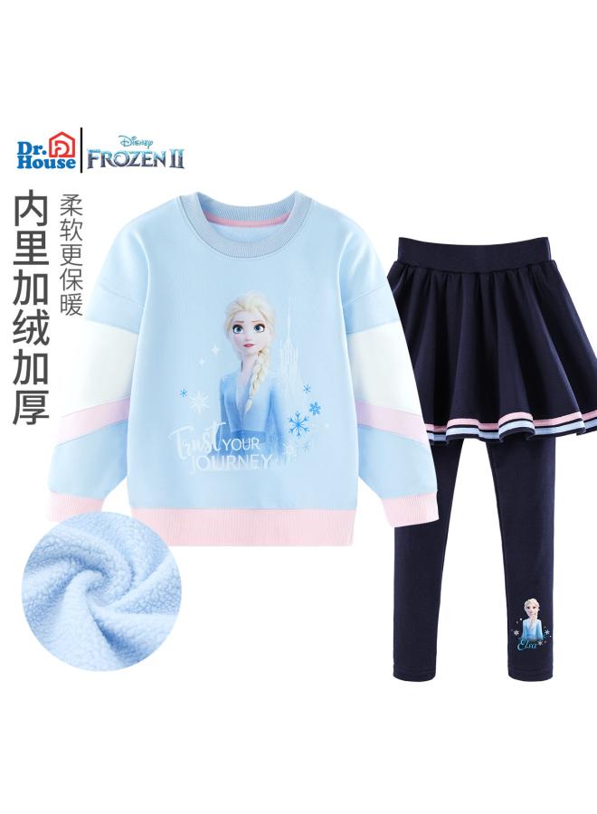Disney Children's Clothing Girls' Sweater Suit Fleece-lined Children's Sportswear Culottes Two-piece Set Girls' Autumn And Winter Clothing 