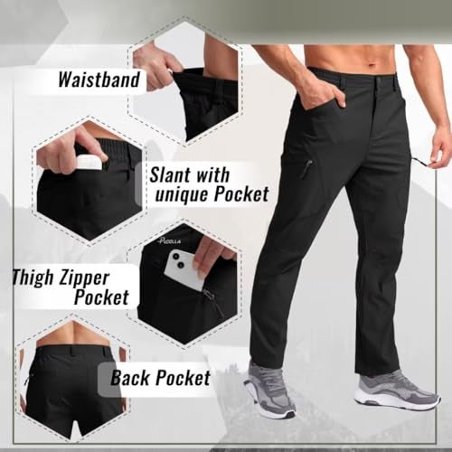 Pudolla Hiking Pants Men Tactical Cargo Pants with Multi Pockets Lightweight Waterproof Pants Work Pants Black L - Image 4