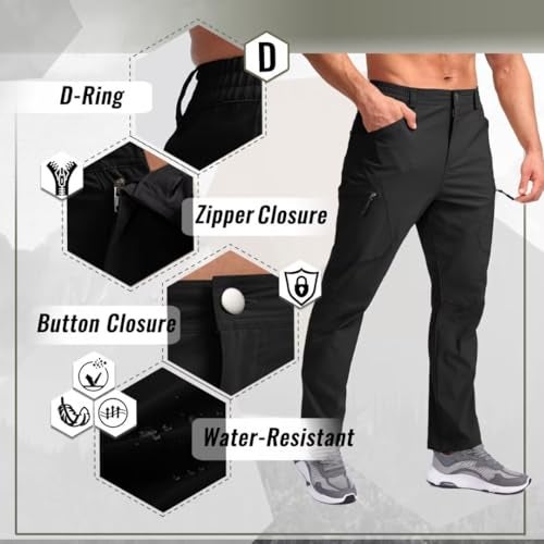 Pudolla Hiking Pants Men Tactical Cargo Pants with Multi Pockets Lightweight Waterproof Pants Work Pants Black L - Image 3