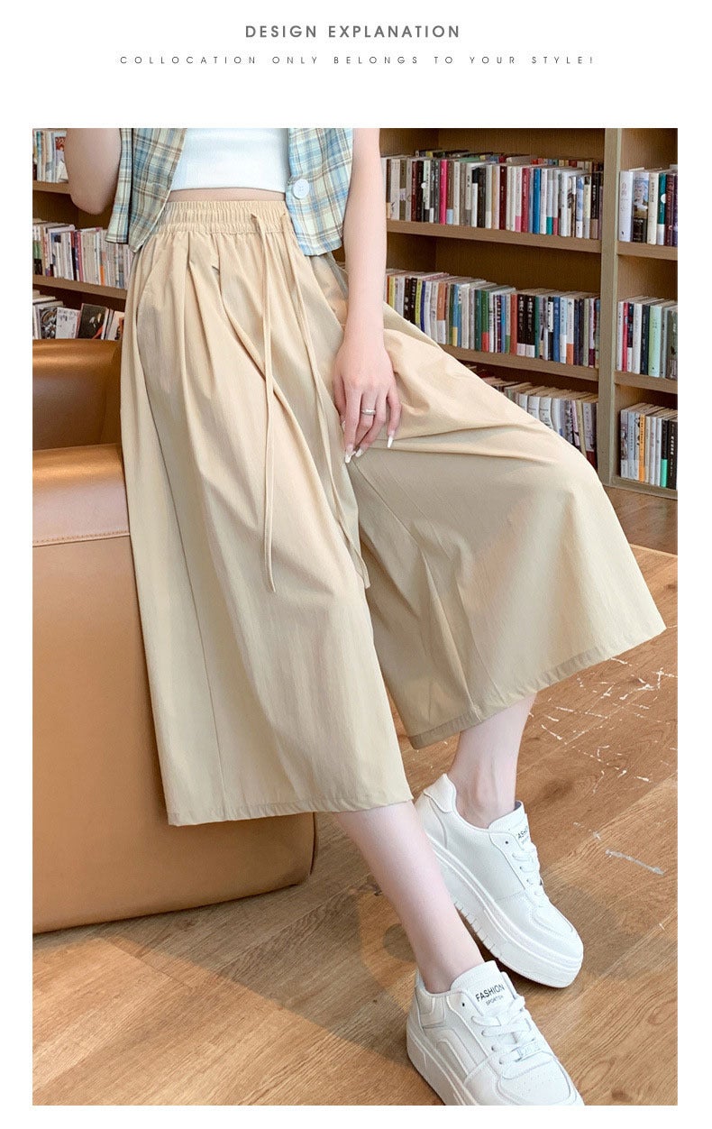 New Korean version of womens skirt skirt Joker loose casual pleated A- line skirt 2023 Yamamoto pants skirt a generation of hair Khaki Yamamoto Culottes 
