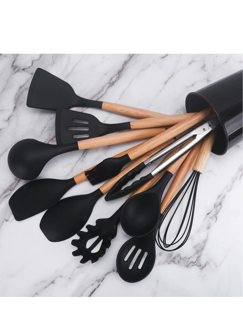 Kitchen ware 12Pcs Silicone Spatula Set Silicone Cooking Utensil Set Silicone Kitchen Utensil Set Wooden Handles Utensils Tool for Nonstick Cookware Rubber Spatula Set Heat-Resistant Spatula - Image 4