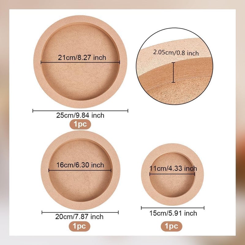 ARS 3pcs Canvas Boards - Round Wood Painting Boards, 15cm & 20cm Diameter, Unfinished Wood Paint Pouring Panels for Crafts - Image 3